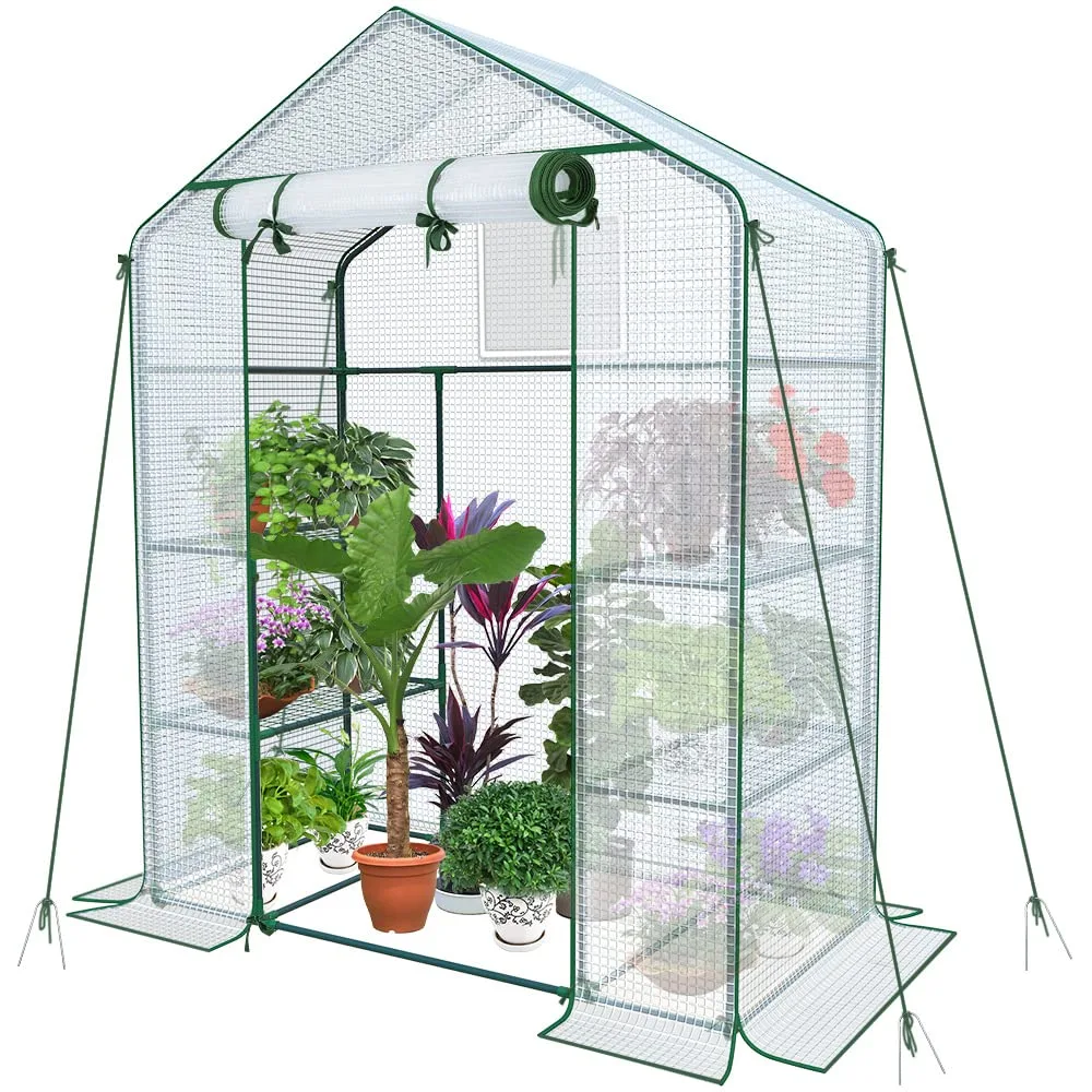 VOUNOT® Gewächshaus Foliengewächshaus, begehbares Gartenhäuschen mit 4 Regalebenen, Tomatenhaus Tomatengewächshaus, Weiß 143x73x195cm - Bild 1