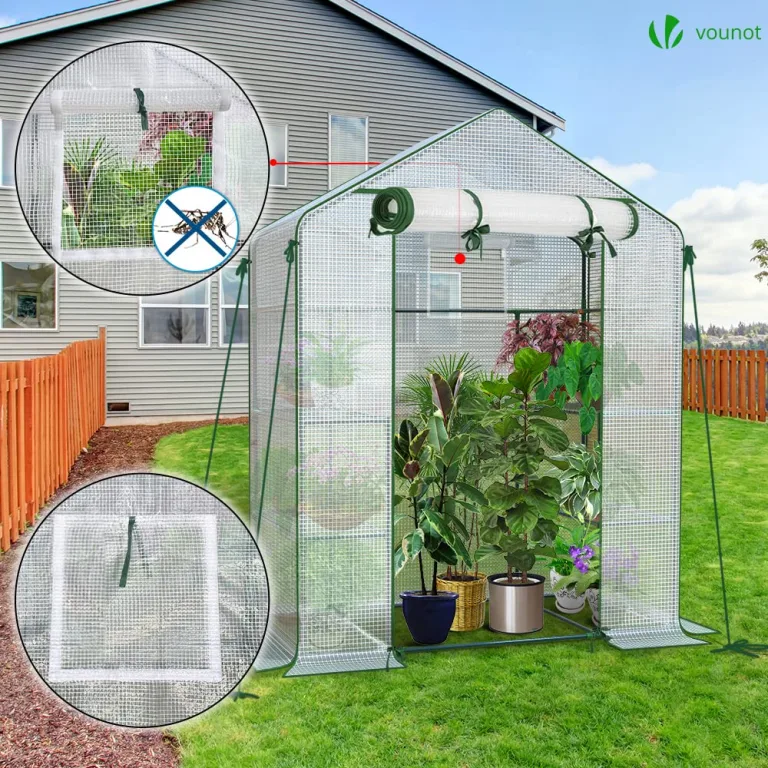 VOUNOT® Gewächshaus Foliengewächshaus, begehbares Gartenhäuschen mit 4 Regalebenen, Tomatenhaus Tomatengewächshaus, Weiß 143x73x195cm – Bild 2