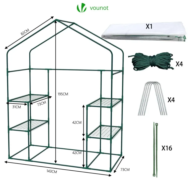 VOUNOT® Gewächshaus Foliengewächshaus, begehbares Gartenhäuschen mit 4 Regalebenen, Tomatenhaus Tomatengewächshaus, Weiß 143x73x195cm – Bild 6