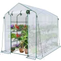 VOUNOT® Gewächshaus Foliengewächshaus, begehbares Gartenhäuschen mit 4 Regalebenen, Tomatenhaus Tomatengewächshaus, Weiß 143x73x195cm - Thumbnail 8