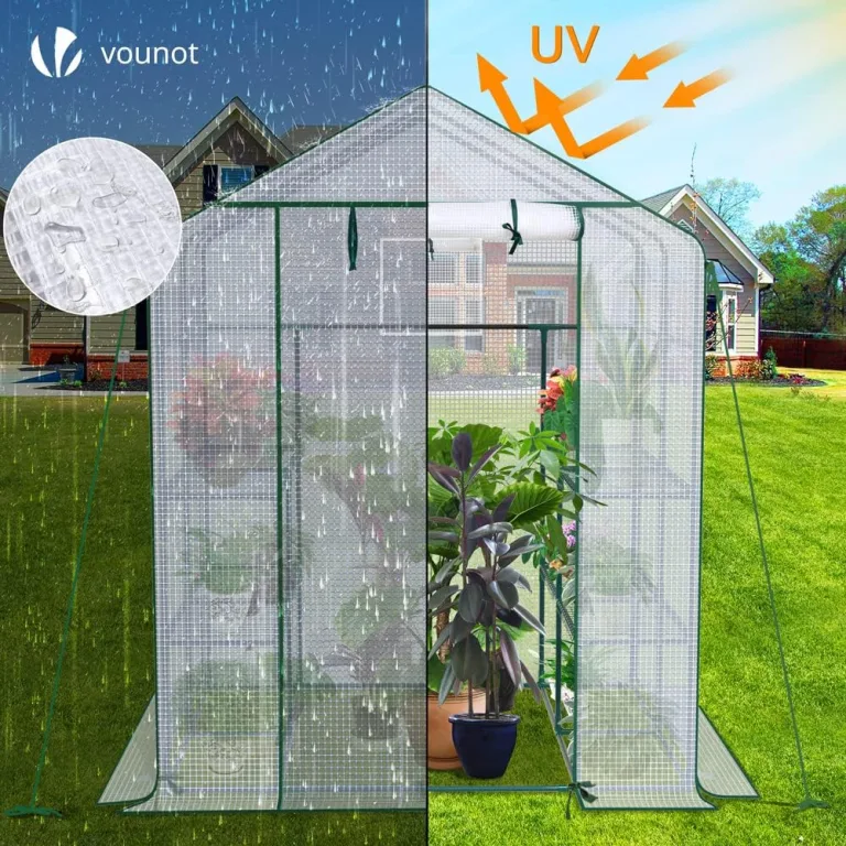 VOUNOT® Gewächshaus Foliengewächshaus, begehbares Gartenhäuschen mit 8 Regalebenen, Tomatenhaus Tomatengewächshaus, Weiß 143x143x195cm – Bild 5