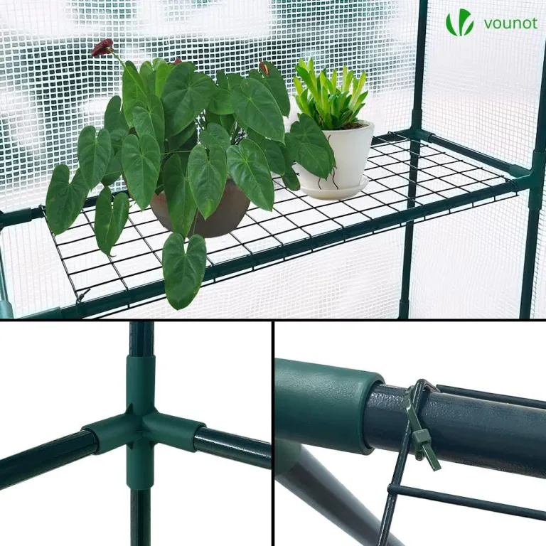 VOUNOT® Gewächshaus Foliengewächshaus, begehbares Gartenhäuschen mit 8 Regalebenen, Tomatenhaus Tomatengewächshaus, Weiß 143x143x195cm – Bild 4