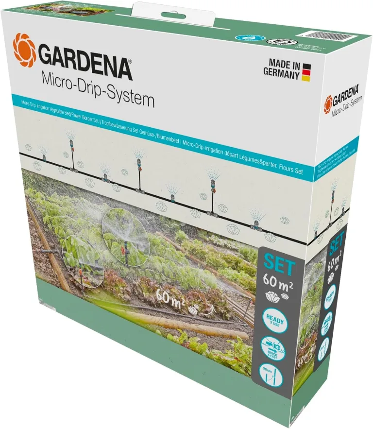 Gardena Micro-Drip-System Tropfbewässerung Set Gemüse-/Blumenbeet (60 m²): Starter-Set sofort einsatzbereit, wassersparendes Bewässerungssystem, einfache & flexible Verbindungstechnik (13450-20) – Bild 1