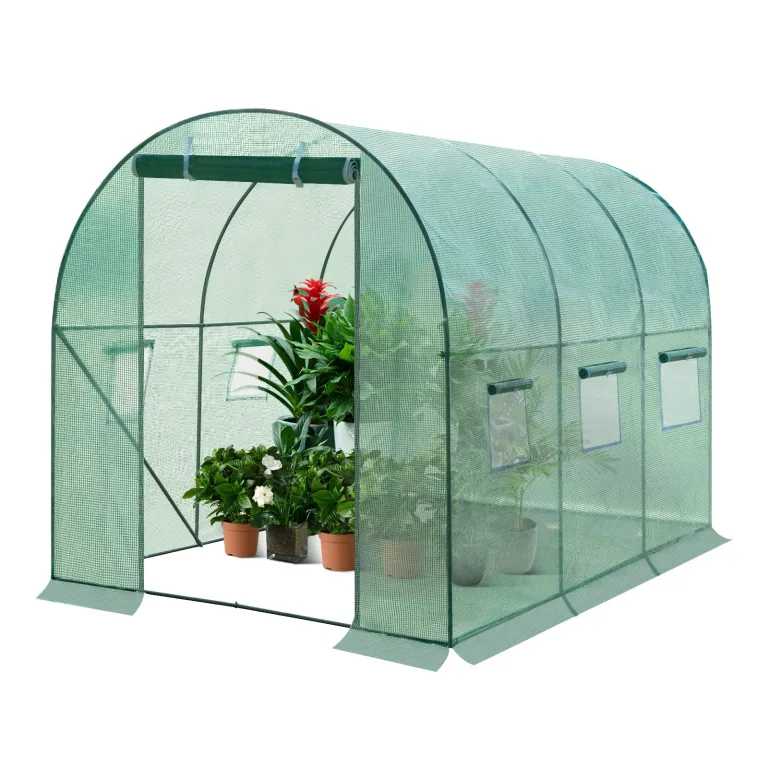 WOLTU Gewächshaus, Foliengewächshaus für Aufzucht Tomaten, Tomatenhaus Winterfest mit Tür 6 Fenstern, aus Stahlrohr PE, 200 x 200 x 300 cm, Grün – Bild 1