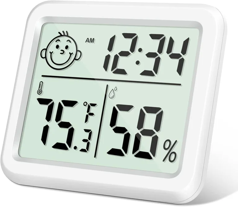 Flintronic Thermometer Hygrometer Innen, Mini LCD Anzeige Von Zeit Temperatur, Luftfeuchtigkeitsmesser mit Raumklima-Indikator für Innenbereich, Zuhause,Büro, Schule, Hotel und Gewächshaus(9 X 10 CM) – Bild 9