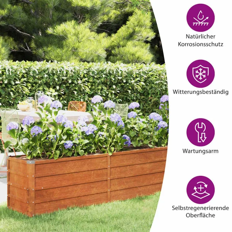 vidaXL Hochbeet, Hochbeet für Garten Balkon Terrasse, Kräuterhochbeet zum Selber Bauen, Gemüsebeet Pflanzkübel aus Metall, Grau Cortenstahl – Bild 4
