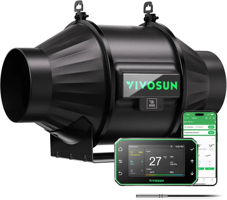 VIVOSUN Smart Rohrventilator 100mm AeroZesh T4 PRO Abluftventilator 357m³/h mit GrowHub E42A+, VPD-Regler, WiFi/App-Fernsteuerung, Ventilator Growbox Rohrlüfter für Growzelte Gewächshäuser – Bild 1