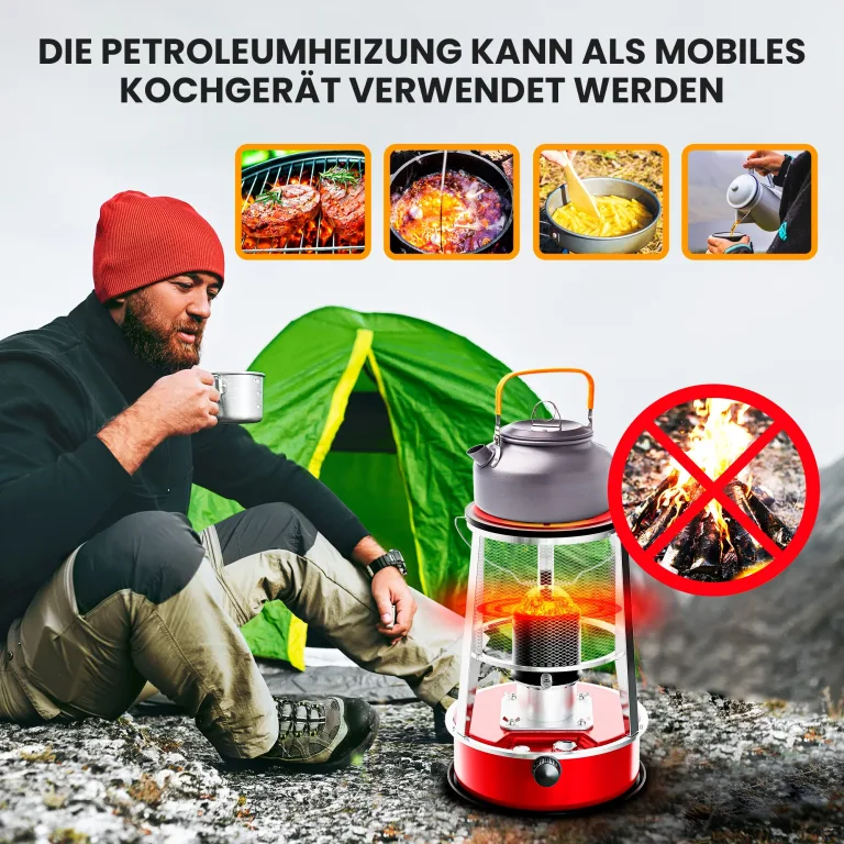 Extralink Aladdin, Tragbare Petroleumofen, Tankinhalt 4,6L, Heizleistung 2600W, Hält bis zu 18 Stunden lang warm, Petroleumheizung kann als Campingkocher verwendet werden, Zelt Heizung – Bild 3