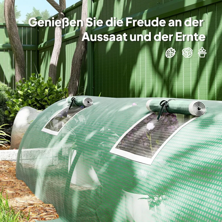 Outsunny Foliengewächshaus Mini Tunnelgewächshaus mit Mesh Fenster, UV-beständige Frühbeet für Garten zur Aufzucht, PE Folie, Grün, 300 x 80 x 45 cm – Bild 6