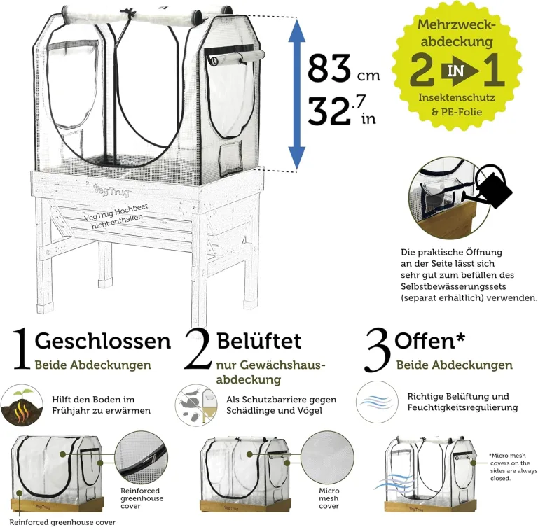VegTrug® Gewächshausaufsatz Classic - Hochbeet Abdeckung mit Micro-Net-Funktion & PE-Folie - Frühbeet Aufsatz für Pflanzkasten - 99,5x72x90 cm – Bild 7
