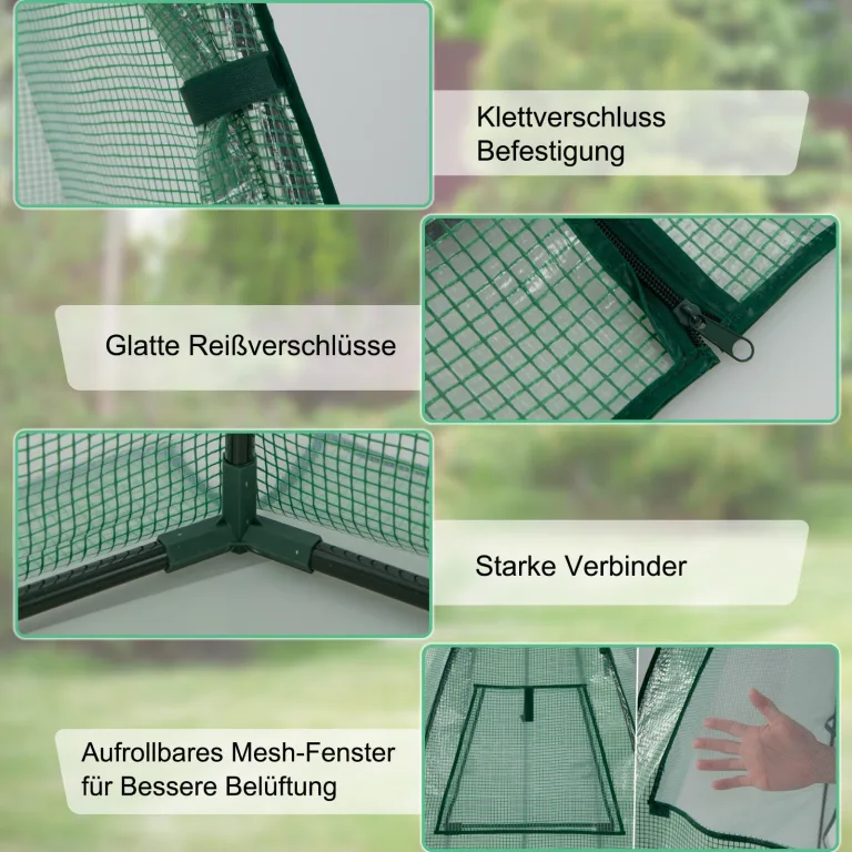 COSTWAY Foliengewächshaus Gewächshaus, Treibhaus mit PE-Abdeckung, Rolltür und Mesh-Fenster, Tomatengewächshaus Tomatenhaus, Pflanzenhaus für Tomaten & Topfpflanzen, 160x160x183 cm, Grün – Bild 3