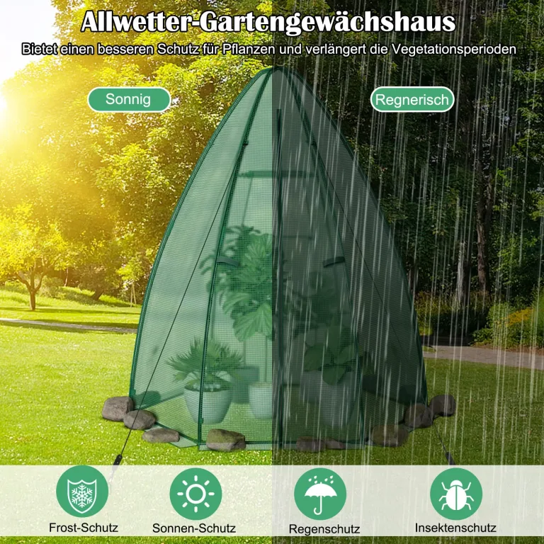 COSTWAY Foliengewächshaus Gewächshaus, Treibhaus mit PE-Abdeckung, Rolltür und Mesh-Fenster, Tomatengewächshaus Tomatenhaus, Pflanzenhaus für Tomaten & Topfpflanzen, 160x160x183 cm, Grün – Bild 4