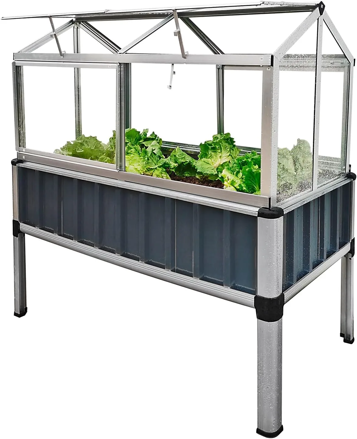 Dema Alu Hochbeet mit Gewächshausaufsatz, Frühbeetaufsatz, Treibhausaufsatz, 114x61x129 cm, 2X seitliche Schiebetüren, 4X Dachentlüftung, 3-stufig, anthrazit - Bild 1