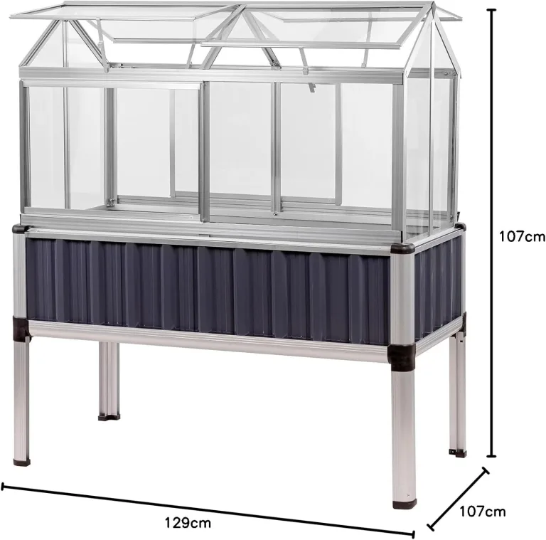 Dema Alu Hochbeet mit Gewächshausaufsatz, Frühbeetaufsatz, Treibhausaufsatz, 114x61x129 cm, 2X seitliche Schiebetüren, 4X Dachentlüftung, 3-stufig, anthrazit – Bild 8