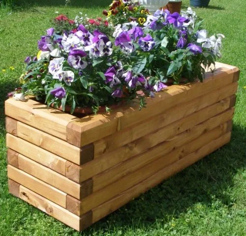 Pflanzkasten Massiv aus Holz verschieden Größen lasiert mit Holzschutzlasur, komplett zusammengebaut (110x40x28 cm (BxTxH) Teak) – Bild 1