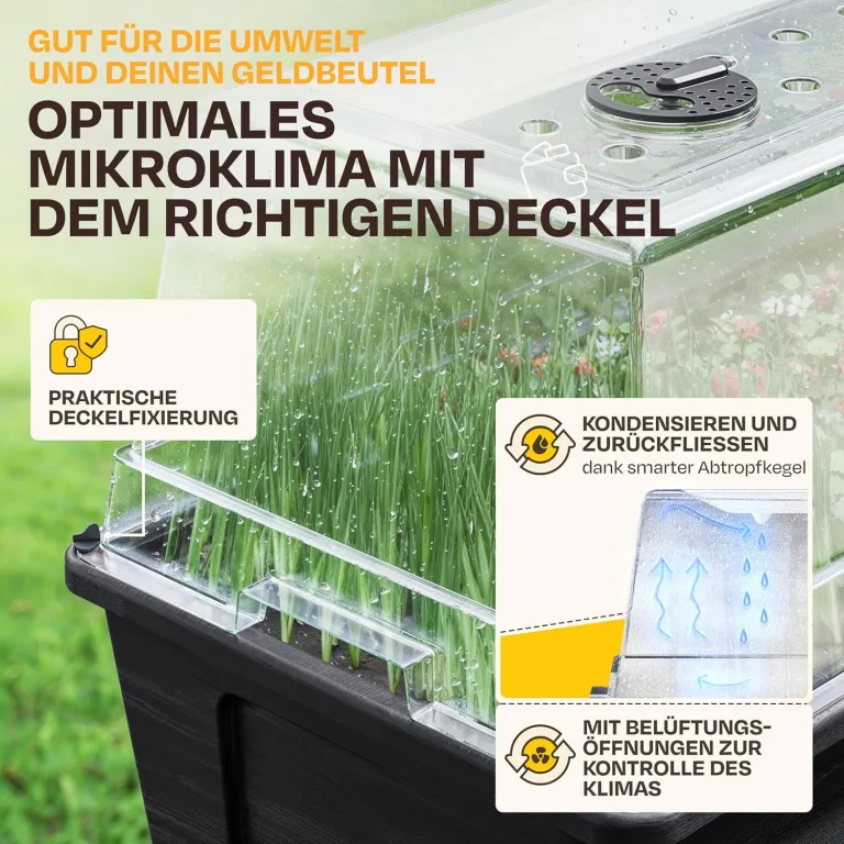 Ondis24 Garten Hochbeet Blumenkübel Victoria für Balkon, Pflanzkasten mit Gewächshaus, Volumen 50 L, Wasserspeicher, Tröpfchenbewässerung, abnehmbare Füße, Outdoor geeignet (Anthrazit) – Bild 4