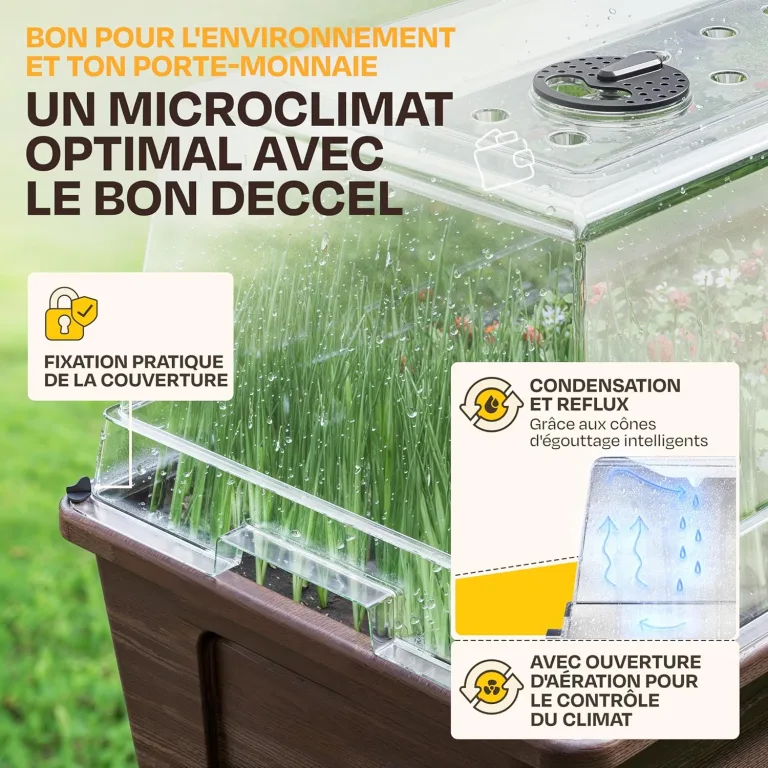 Ondis24 Garten Hochbeet Blumenkübel Victoria für Balkon, Pflanzkasten mit Gewächshaus, Volumen 50 L, Wasserspeicher, Tröpfchenbewässerung, abnehmbare Füße, Outdoor geeignet (Braun) – Bild 4