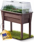 Ondis24 Garten Hochbeet Blumenkübel Victoria für Balkon, Pflanzkasten mit Gewächshaus, Volumen 50 L, Wasserspeicher, Tröpfchenbewässerung, abnehmbare Füße, Outdoor geeignet (Braun) - Thumbnail 1