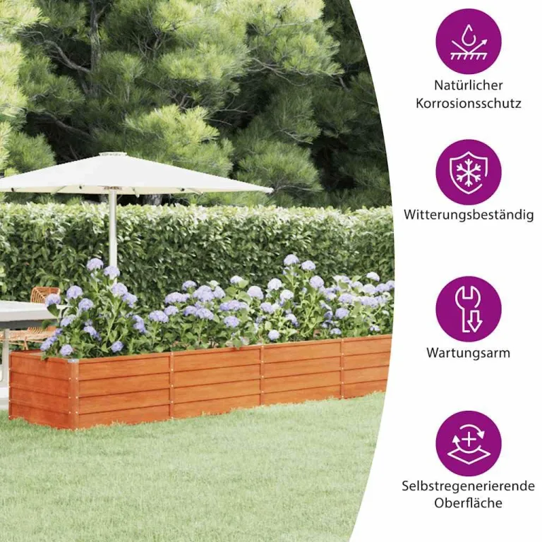 vidaXL Hochbeet, Hochbeet für Garten Balkon Terrasse, Kräuterhochbeet zum Selber Bauen, Gemüsebeet Pflanzkübel aus Metall, Grau Cortenstahl – Bild 4