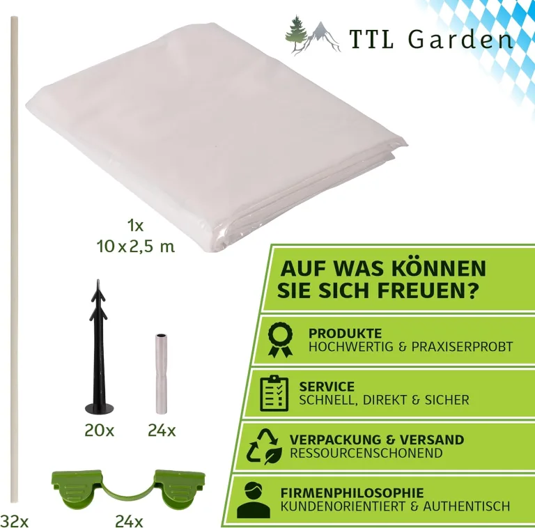 TTL Garden Folientunnel Set Flex XL 32 mit PE Folie 10 x 2,5 m - 10 x Fiberglas Bögen & PE Anzuchtfolie 10x2,5m breit, Rund Bogen Abdeckung Frühbeet Hochbeet Gemüsebeet stabil langlebig & rostfrei – Bild 10