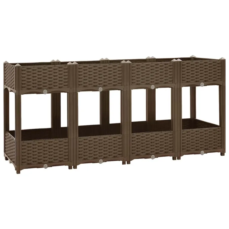vidaXL Hochbeet, Hochbeet für Garten Balkon Terrasse, Gemüsebeet Pflanzkasten zum Selber Bauen, Blumenbeet Blumenkasten Rattan-Optik, Polypropylen – Bild 7