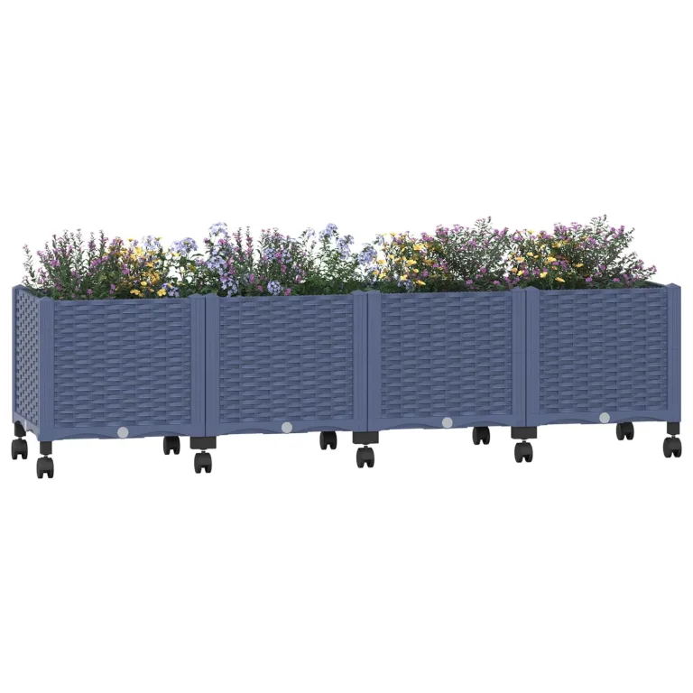 vidaXL Hochbeet, Hochbeet für Garten Balkon Terrasse, Gemüsebeet Pflanzkasten zum Selber Bauen, Blumenbeet Blumenkasten Rattan-Optik, Polypropylen – Bild 10