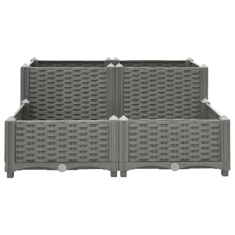 vidaXL Hochbeet, Hochbeet für Garten Balkon Terrasse, Gemüsebeet Pflanzkasten zum Selber Bauen, Blumenbeet Blumenkasten Rattan-Optik, Polypropylen – Bild 4