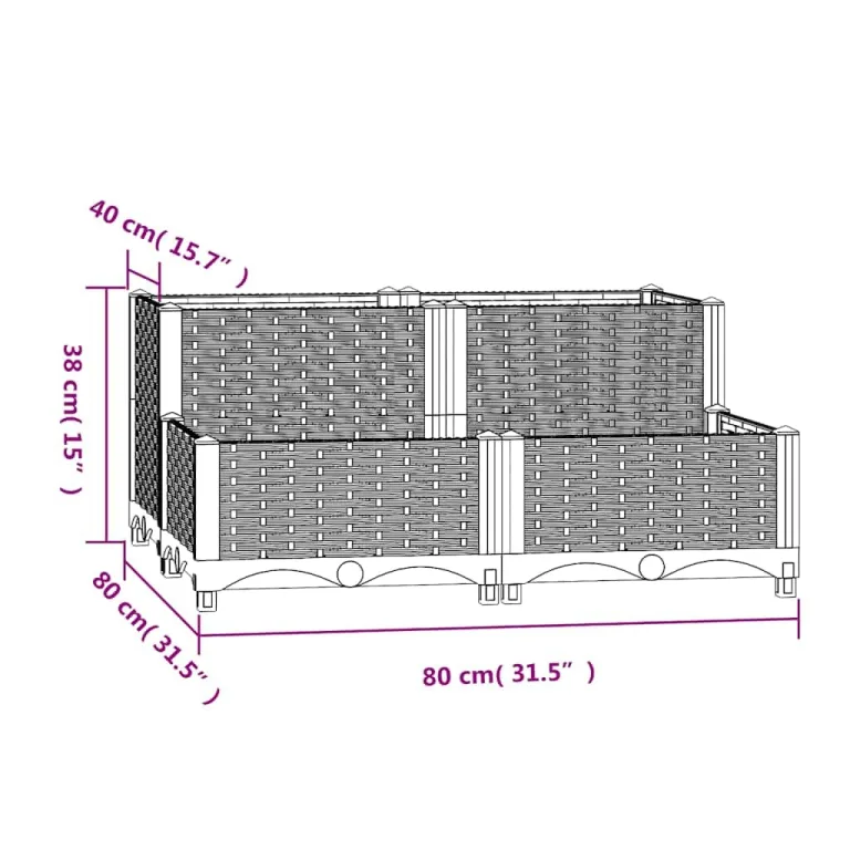 vidaXL Hochbeet, Hochbeet für Garten Balkon Terrasse, Gemüsebeet Pflanzkasten zum Selber Bauen, Blumenbeet Blumenkasten Rattan-Optik, Polypropylen – Bild 6