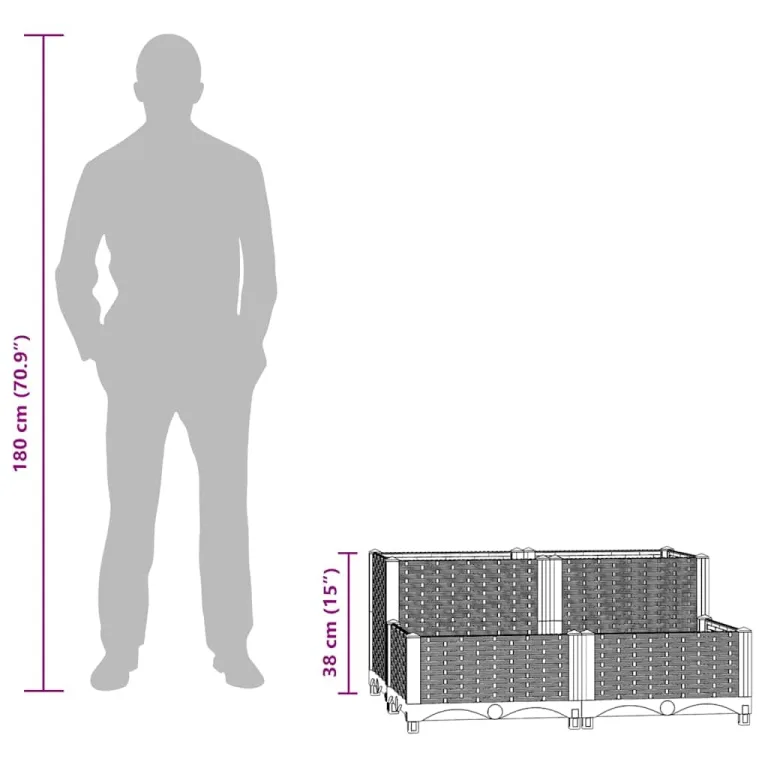 vidaXL Hochbeet, Hochbeet für Garten Balkon Terrasse, Gemüsebeet Pflanzkasten zum Selber Bauen, Blumenbeet Blumenkasten Rattan-Optik, Polypropylen – Bild 7