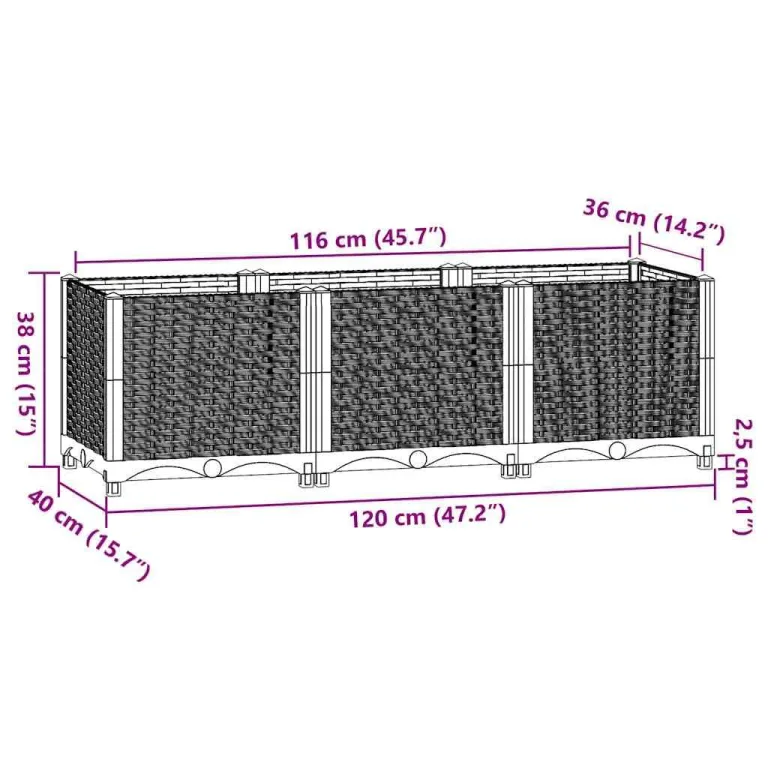 vidaXL Hochbeet, Kräuterbeet Gemüsebeet zum Selber Bauen, Blumenkasten im Rattan-Look, Pflanzkasten für Garten Terrasse Balkon, Polypropylen – Bild 2