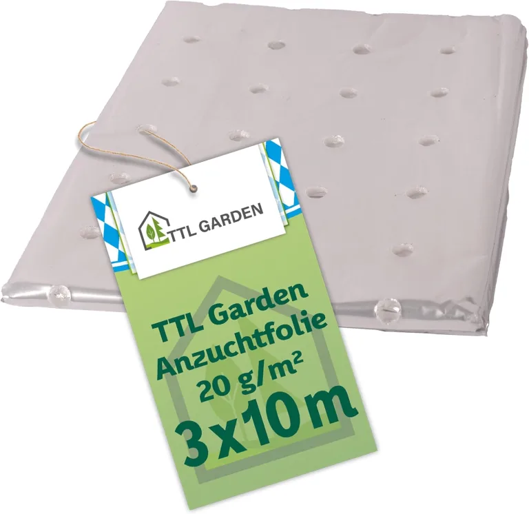 TTL Garden 10x2m PE Frühbeetfolie gelocht 20g/m² - transparente Gartenfolie für Folientunnel Anzuchtfolie Frühbeet & Hochbeet Wachstumsfolie Wärme Schutz vor Regen, Wind Frost – Bild 9