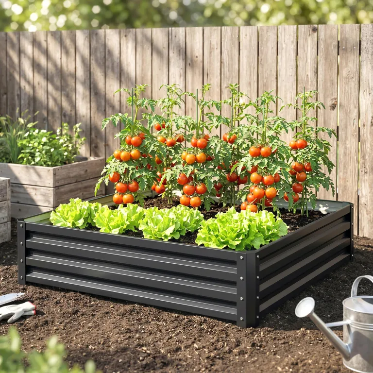 Outsunny Hochbeet, Blumenkasten, Gemüsebeet, Pflanzkasten, Kräuterbeet für Garten, Terrasse, Balkon, Stahl, Grau, 120 x 120 x 30 cm – Bild 8