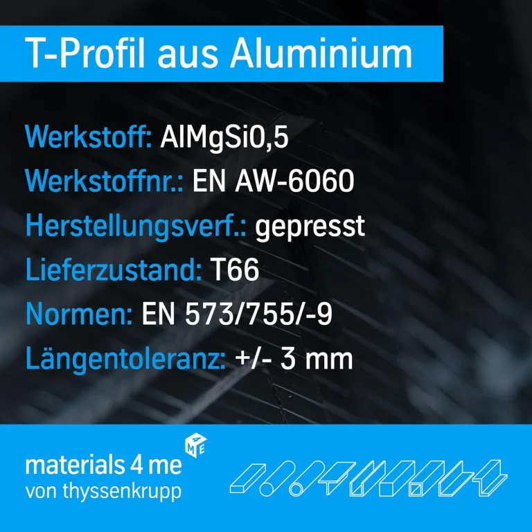 thyssenkrupp T-Profil Aluminium 30 x 30 x 3 mm in 1500 mm Länge | Aluprofil | Alu | T-Metall | EN AW-6060 – Bild 2
