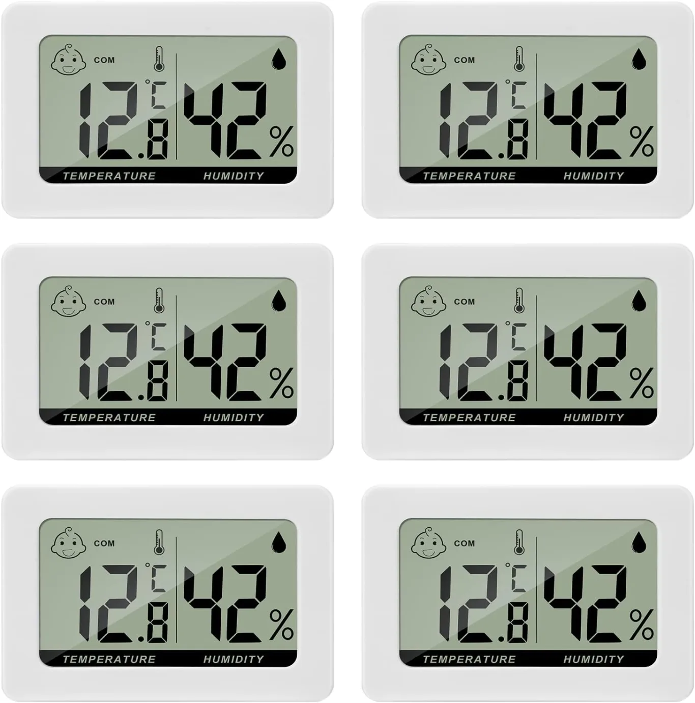 Hygrometer Thermometer Digitales Mini Innen Temperatur Luftfeuchtigkeit Messgerät mit Komfortstufen Indikator und Halterung für Büro Wohnzimmer Gewächshaus 6 Stücke - Bild 1