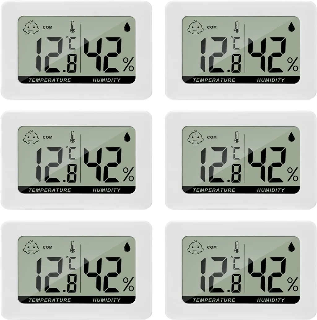 Hygrometer Thermometer Digitales Mini Innen Temperatur Luftfeuchtigkeit Messgerät mit Komfortstufen Indikator und Halterung für Büro Wohnzimmer Gewächshaus 6 Stücke