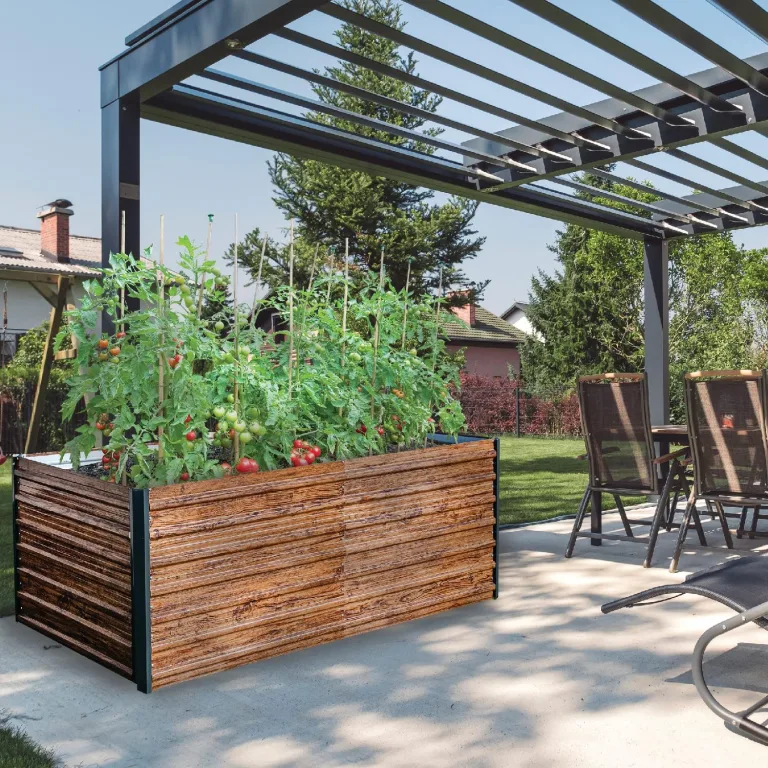 STREND PRO Hochbeet Metall 200x100x77 cm (LxBxH) Holz Imitation | Pflanzkasten Holz Effekt | Blumenkasten Holz Effekt | Garten Pflanzkasten Hoch | Gemüsebeet | Gartenbeet | Hochbeet Balkon Pflanzbeet – Bild 9