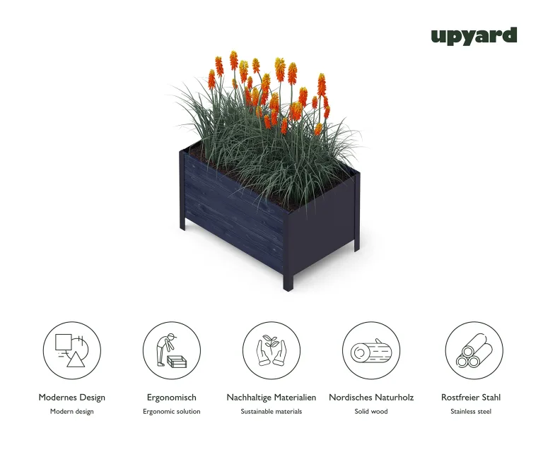 Upyard Holz Hochbeet für Garten, Terrasse und Balkon - Blumenkasten mit Innenvlies und wasserdichter Kunststoffeinlage - Pflanzkasten für Innen- und Außenbereich, 78x52x48, Schwarz – Bild 4