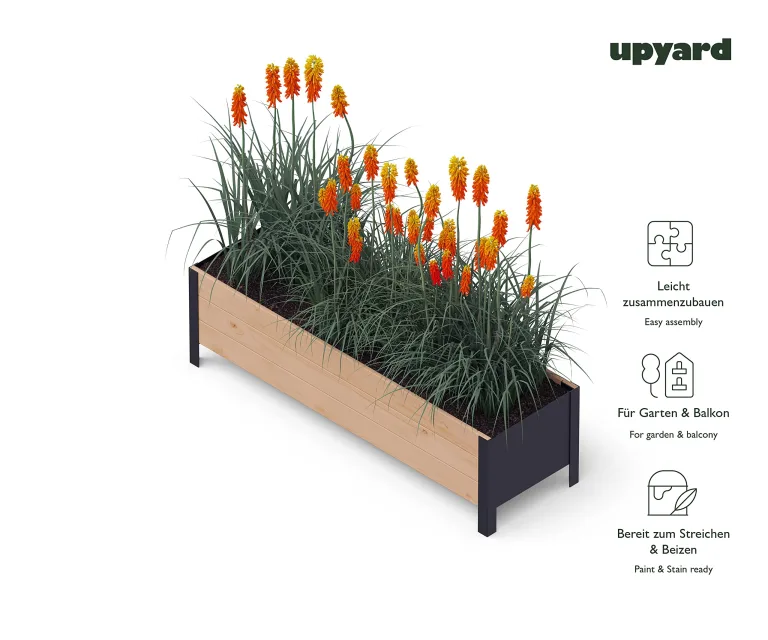 Upyard Holz Hochbeet für Garten, Terrasse und Balkon - Blumenkasten mit Innenvlies und wasserdichter Kunststoffeinlage - Pflanzkasten für Innen- und Außenbereich, 118x36x32, Braun – Bild 4