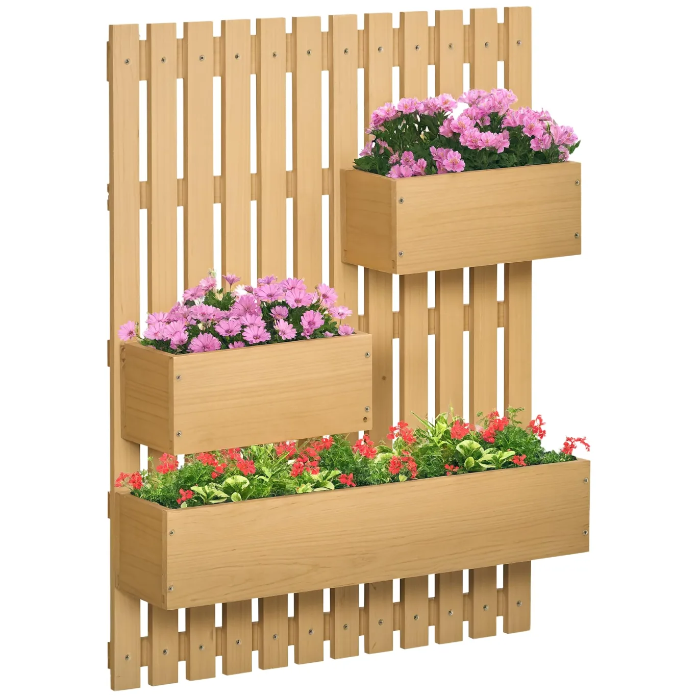 Outsunny Hochbeet Massivholz, Pflanzbeet Frühbeet Gartenbeet mit verstellbarem Blumenkasten, Wand, Pflanzkasten Pflanzkübel 60x16x80cm für Terrasse, Balkon, Gartenspalier für Blumen Pflanzen Naturholz - Bild 1