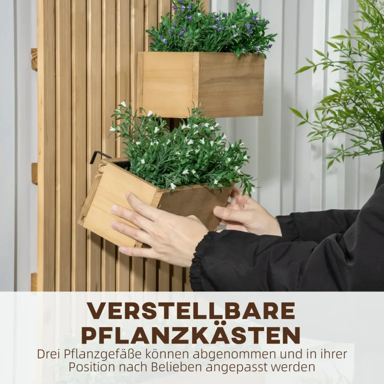 Outsunny Hochbeet Massivholz, Pflanzbeet Frühbeet Gartenbeet mit verstellbarem Blumenkasten, Wand, Pflanzkasten Pflanzkübel 60x16x80cm für Terrasse, Balkon, Gartenspalier für Blumen Pflanzen Naturholz – Bild 4