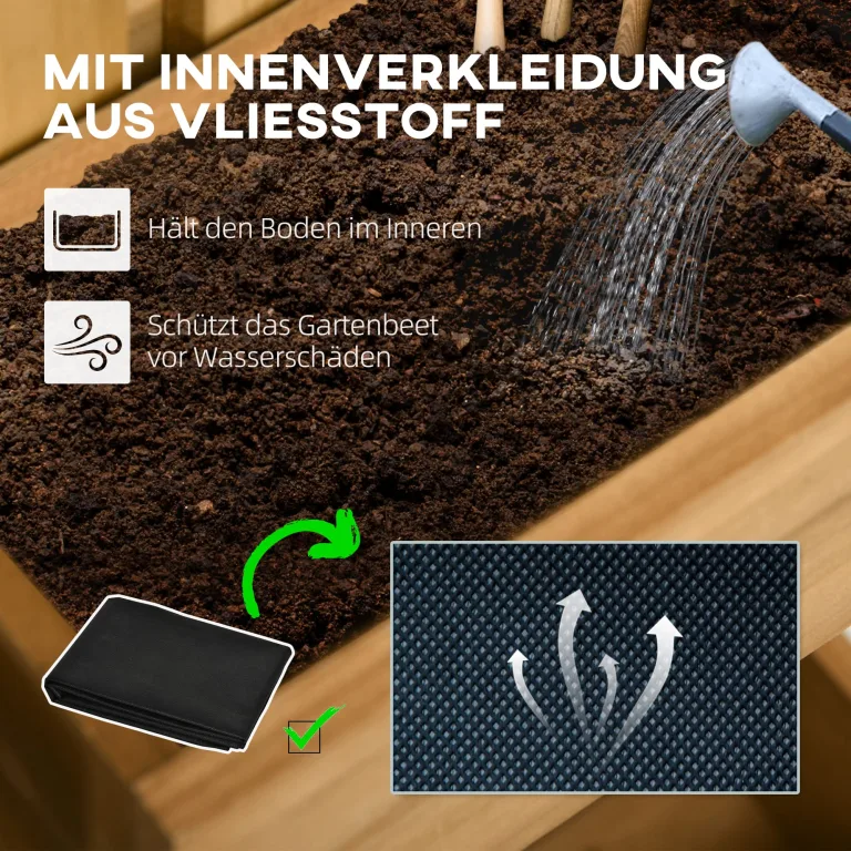 Outsunny Hochbeet Massivholz, Pflanzbeet Frühbeet Gartenbeet mit verstellbarem Blumenkasten, Wand, Pflanzkasten Pflanzkübel 60x16x80cm für Terrasse, Balkon, Gartenspalier für Blumen Pflanzen Naturholz – Bild 5
