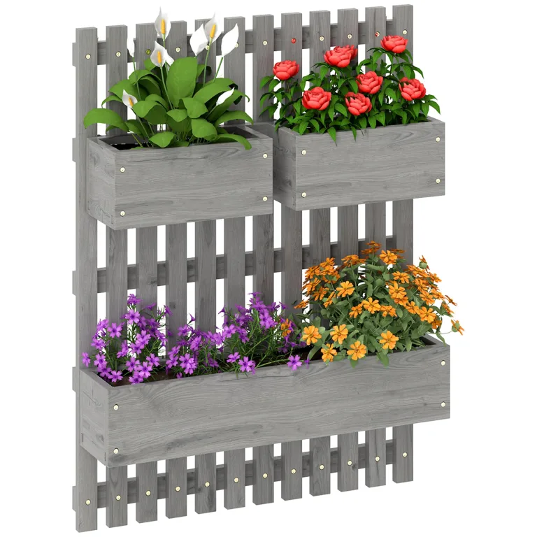 Outsunny Hochbeet Massivholz, Pflanzbeet Frühbeet Gartenbeet mit verstellbarem Blumenkasten, Wand, Pflanzkasten Pflanzkübel 60x16x80cm für Terrasse, Balkon, Gartenspalier für Blumen Pflanzen Naturholz – Bild 10