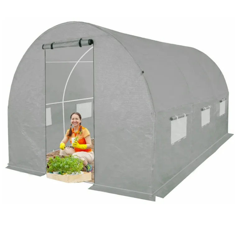 Gewächshaus Foliengewächshaus 2x2m mit Stahlfundament - Grün Folientunnel Gewächshaus für Tomaten 2x2 mit UV4 - Groß Gewächshäuser Folie 140g/m2- Foliengewächshaus Stabil 200x200 cm - 4m2 – Bild 3