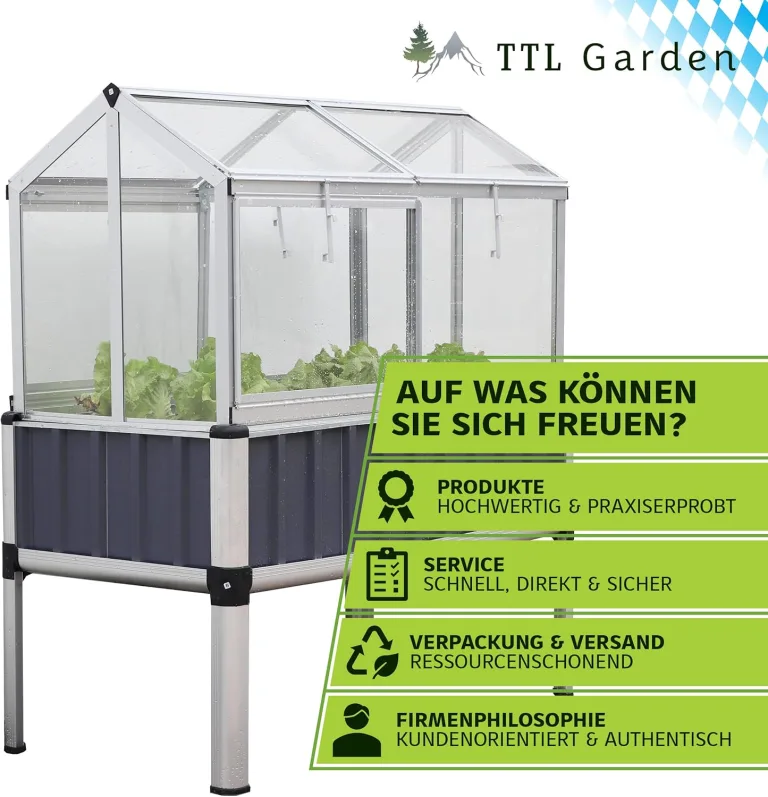 TTL Garden „Superior“ Alu Hochbeet mit Frühbeet Aufsatz - 128x114x60cm großes hochwertiges Aluminium Hochbeet mit Gewächshaus Abdeckung mehrteilige Türen & Dach aus durchsichtigem Polycarbonat – Bild 7