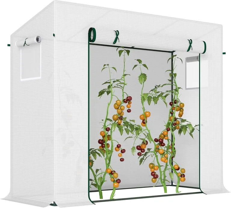 Outsunny Gewächshaus mit Fernster, PE-Gitterfolie, Foliengewächshaus aus Stahl, Treibhaus für Balkon, Garten, Tomatenhaus 200x68x196cm, Tomatengewächshaus für Gemüse, Blumen, Pflanzen, Weiß – Bild 1