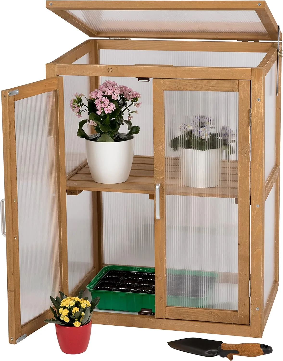 needs&wants® Mini Gewächshaus Treibhaus klein Winterfest aus Holz für Balkon Garten Indoor, Frühbeet Hochbeet Pflanzschrank Anzuchthaus, auch für Schildkröten, Polycarbonat - Bild 1