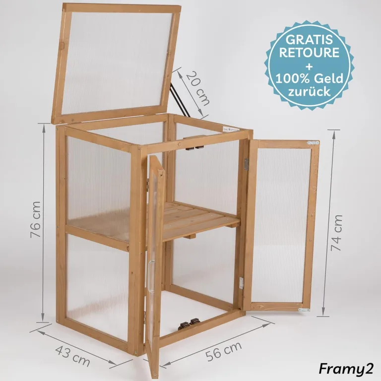 needs&wants® Mini Gewächshaus Treibhaus klein Winterfest aus Holz für Balkon Garten Indoor, Frühbeet Hochbeet Pflanzschrank Anzuchthaus, auch für Schildkröten, Polycarbonat – Bild 5
