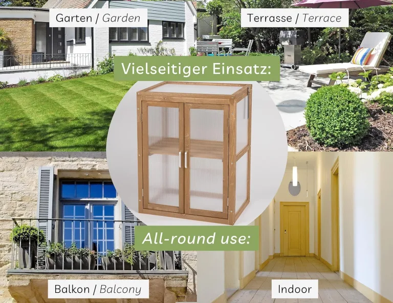 needs&wants® Mini Gewächshaus Treibhaus klein Winterfest aus Holz für Balkon Garten Indoor, Frühbeet Hochbeet Pflanzschrank Anzuchthaus, auch für Schildkröten, Polycarbonat – Bild 6
