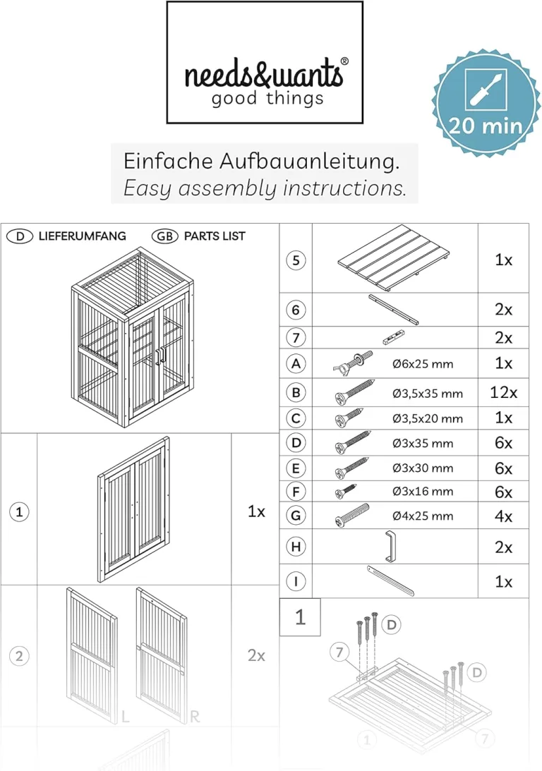 needs&wants® Mini Gewächshaus Treibhaus klein Winterfest aus Holz für Balkon Garten Indoor, Frühbeet Hochbeet Pflanzschrank Anzuchthaus, auch für Schildkröten, Polycarbonat – Bild 7