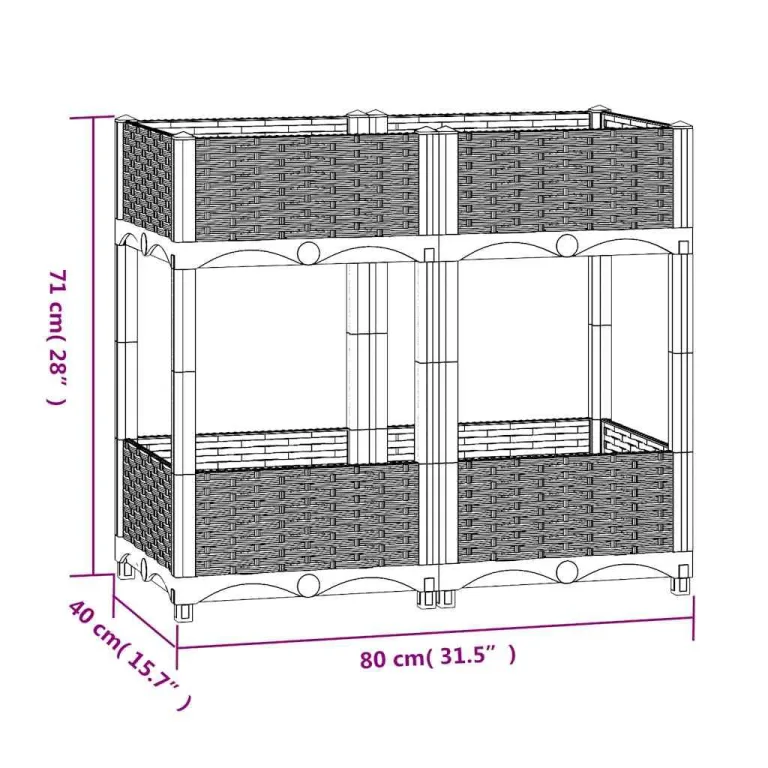vidaXL Hochbeet, Kräuterbeet Gemüsebeet zum Selber Bauen, Blumenkasten im Rattan-Look, Pflanzkasten für Garten Terrasse Balkon, Polypropylen – Bild 2